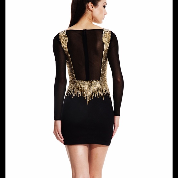 Black, Gold sequin Long Sleeve Cocktail Dress - Picture 4 of 4